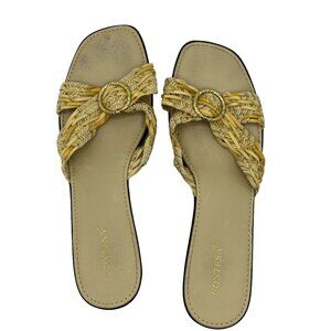 Contessa Italian Wedge‎ Shoes Sandals Womens 9M Slide Coastal Woven Gold Buckle